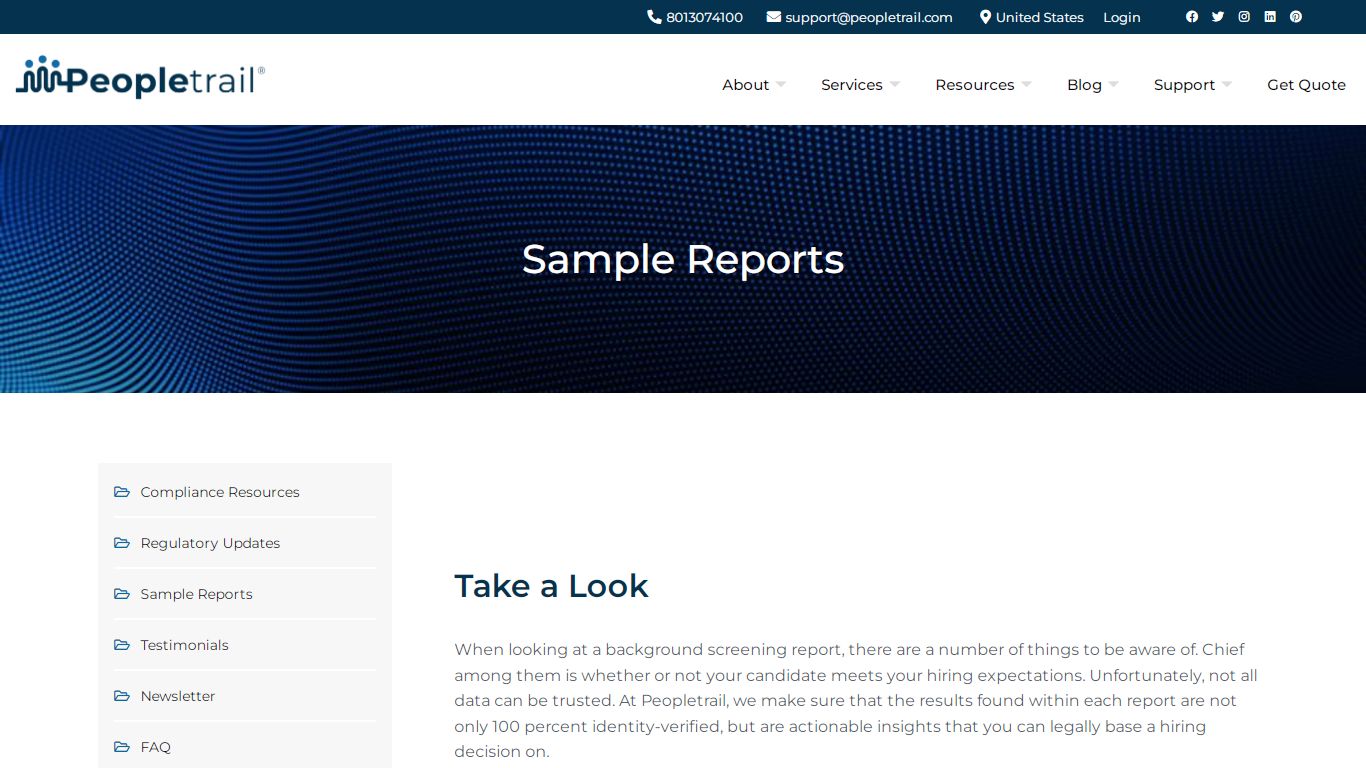 Peopletrail's Background Check Sample Report